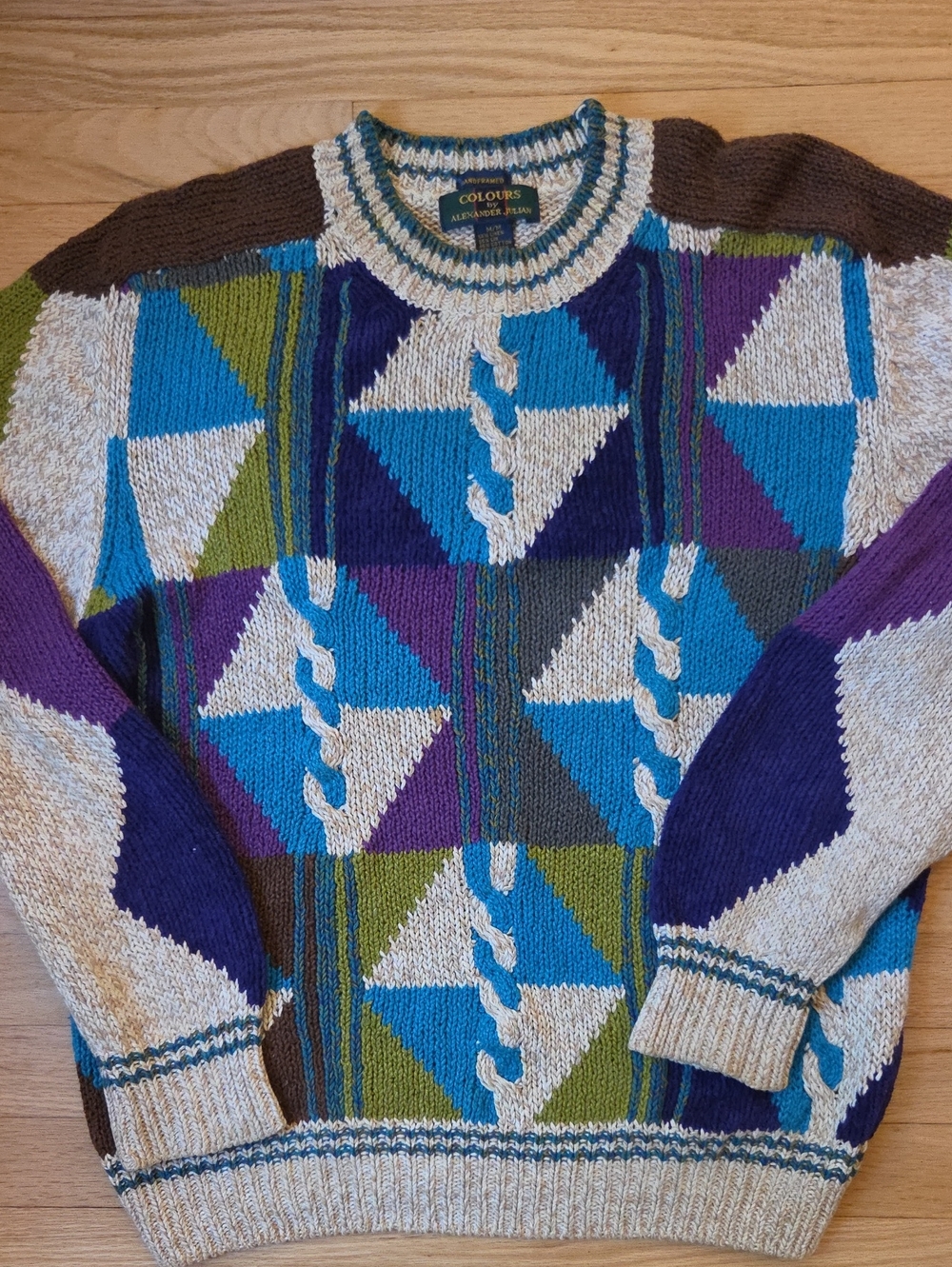 Alexander Julian Multi-Color Geometric Cable Knit Sweater